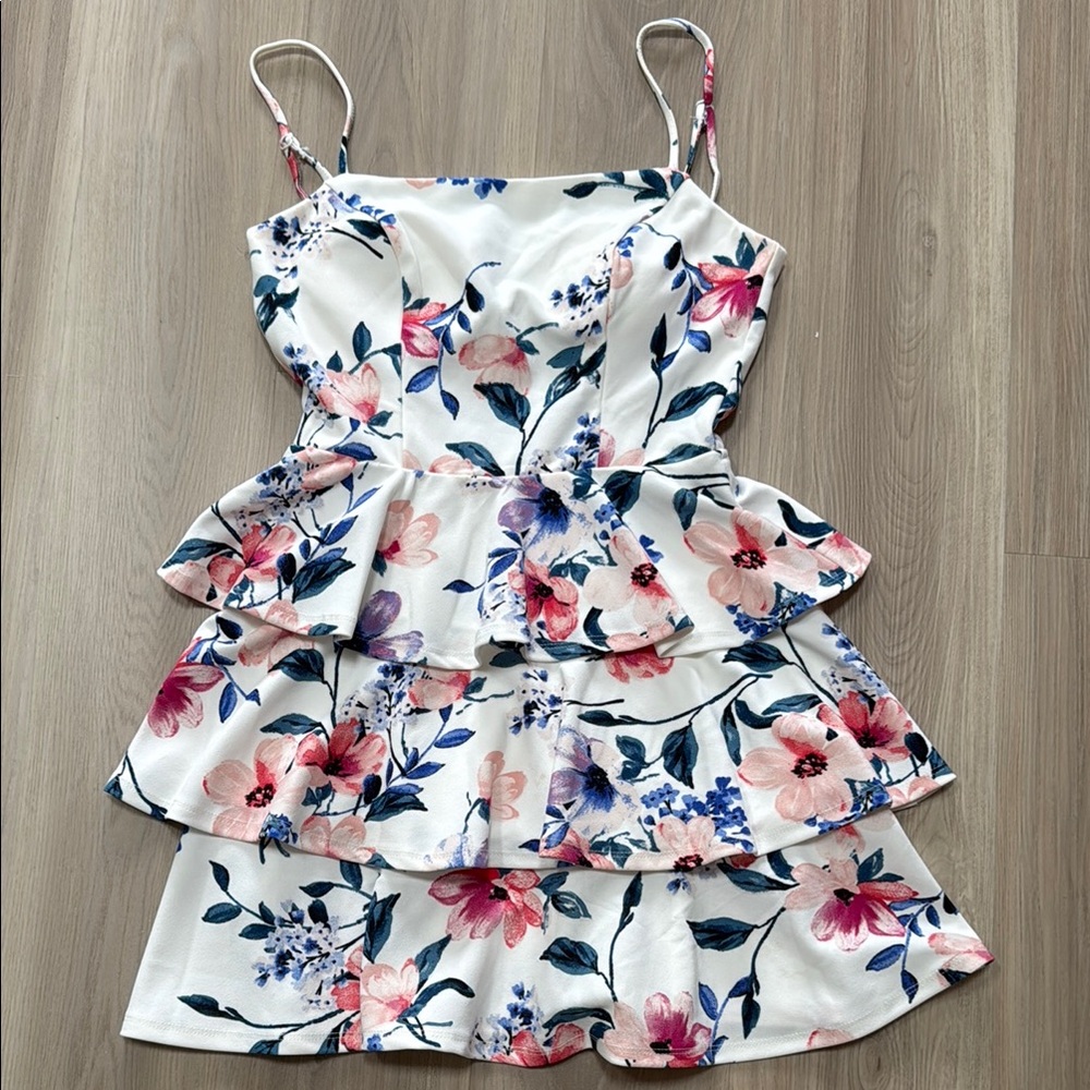 Altar'd State Floral Tiered Dress - White and Pink